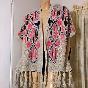 Bohemian Fringe‎ Cardigan with Geometric Patterns